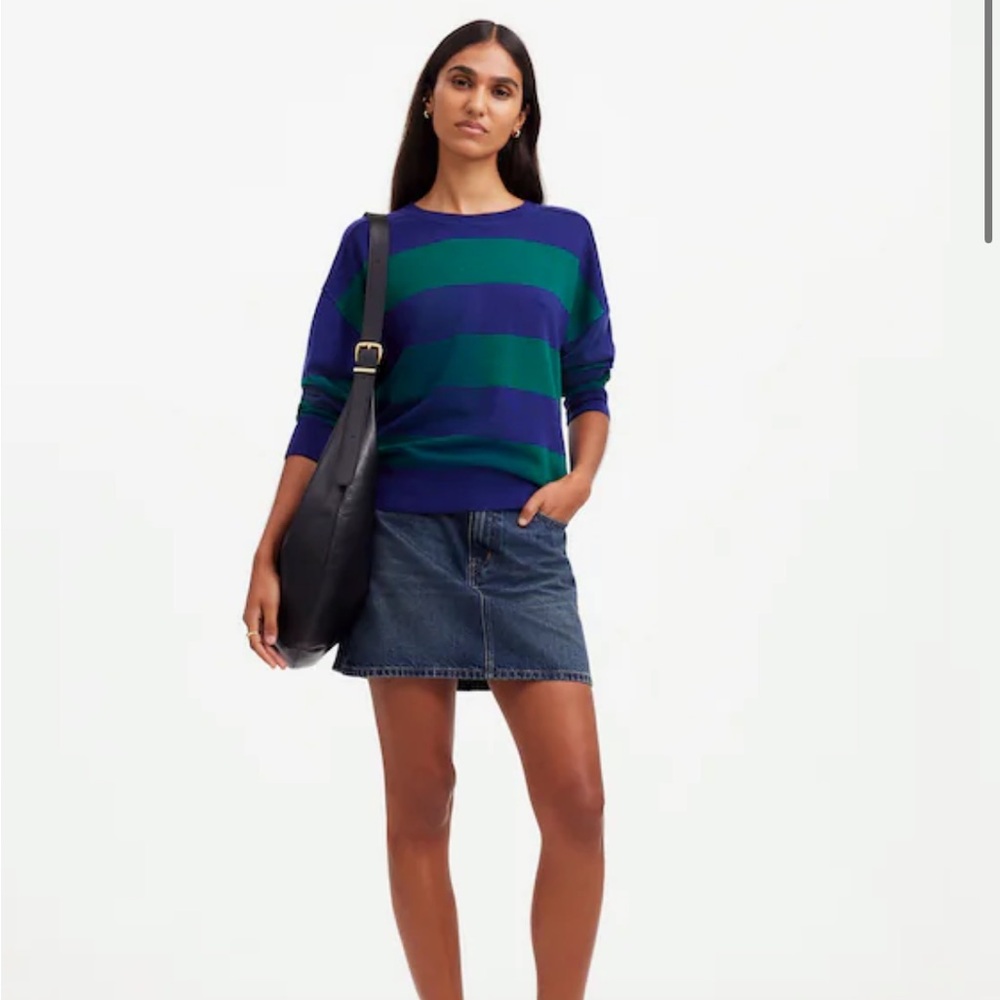Women’s Madewell Merino Wool Pullover Sweater Cobalt Green Stripe Combo Medium - Picture 2 of 11